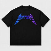 Black Autism neon blue and purple metal-style graphic T-shirt