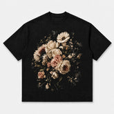 Black Vintage Bloom floral graphic T-shirt with cream and blush botanical print