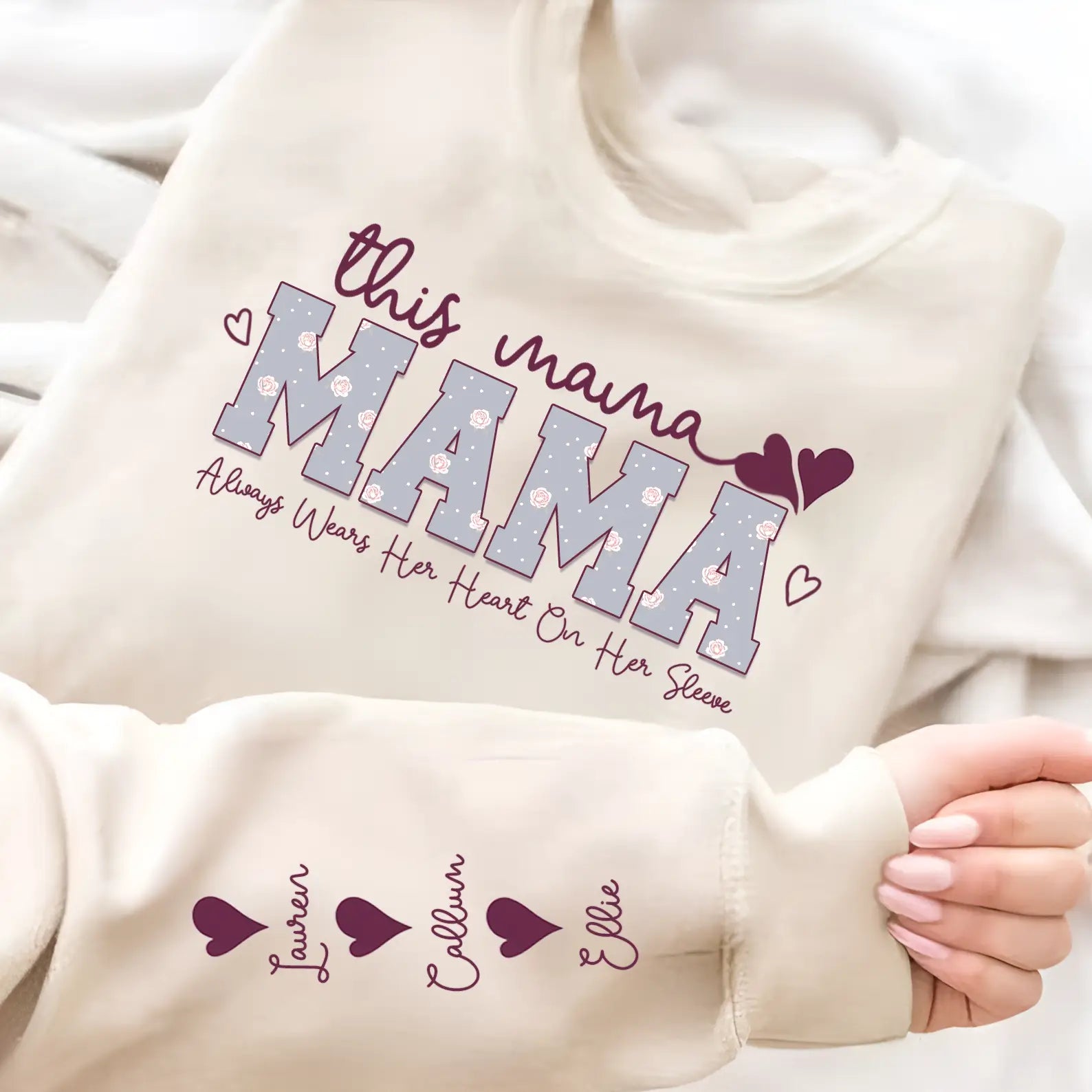 Personalised Mama heart on sleeve jumper with children’s names