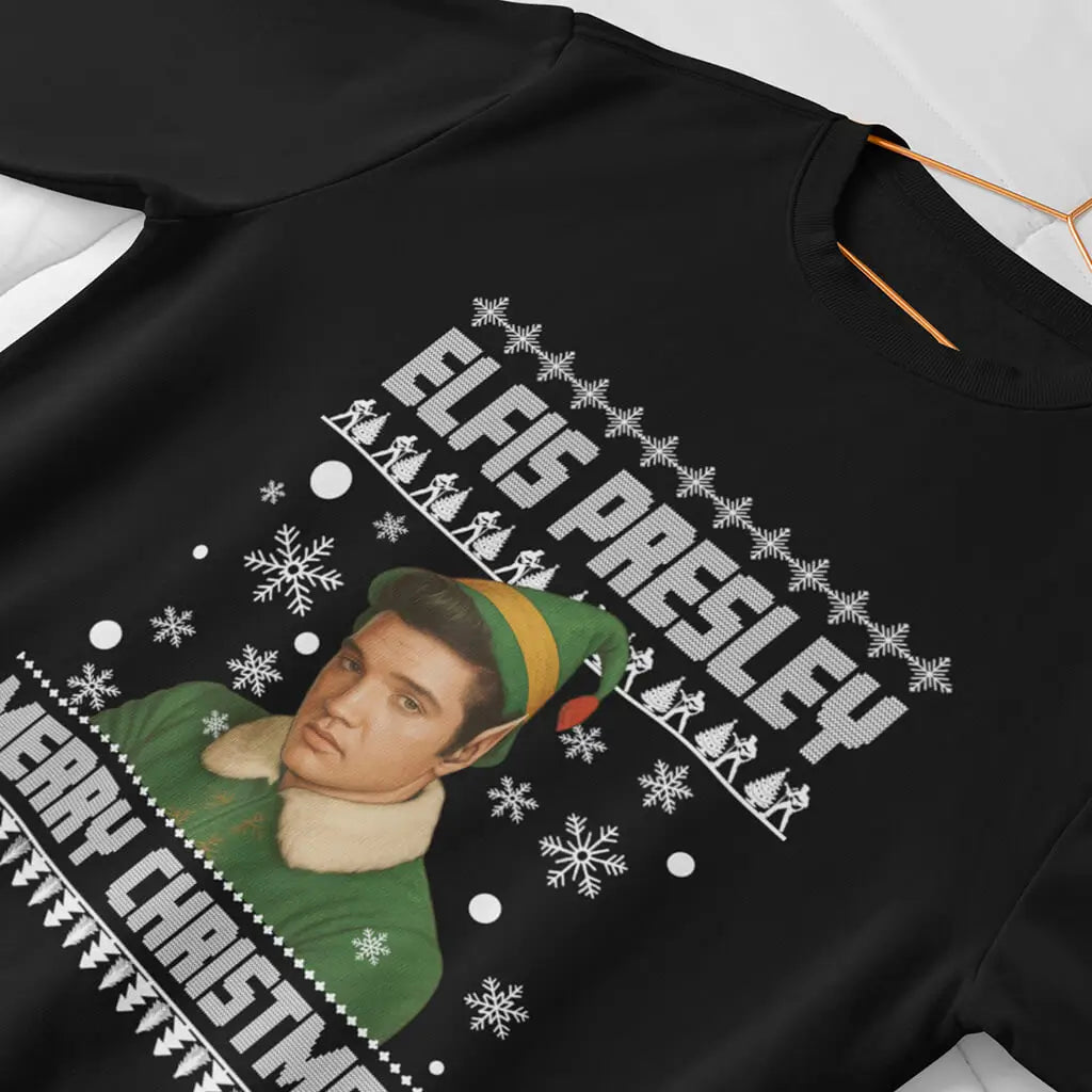 Elfis Presley Christmas jumper mockup in white