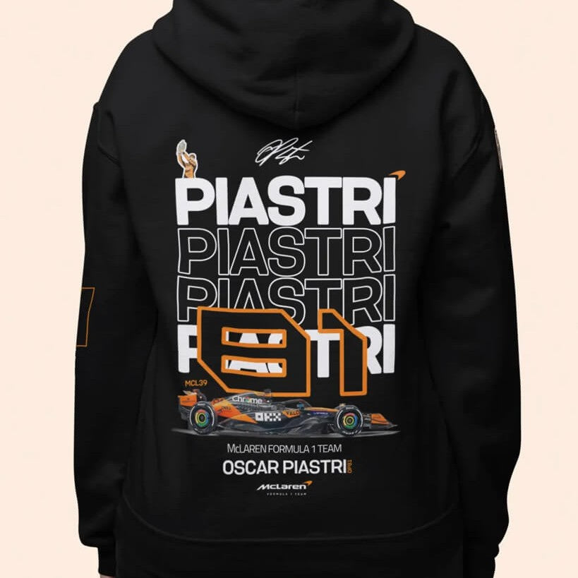 Oscar Piastri Formula racing fan hoodie and apparel lifestyle image