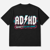 ADHD neon graphic black T-shirt front product mockup