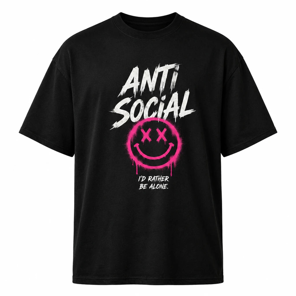 Anti Social graphic T-shirt in black – folded product mockup