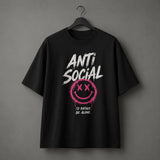 Anti Social graphic T-shirt in black – hanging product mockup