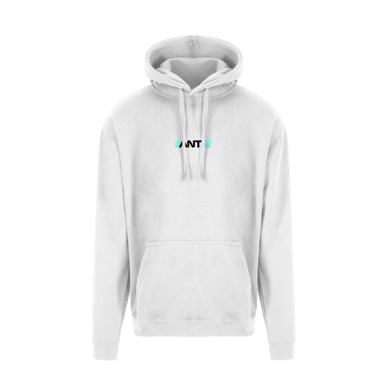 White hoodie, front view with ANT12 chest logo