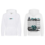White kids hoodie, front and back