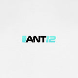 White jumper, ANT12 chest logo close-up