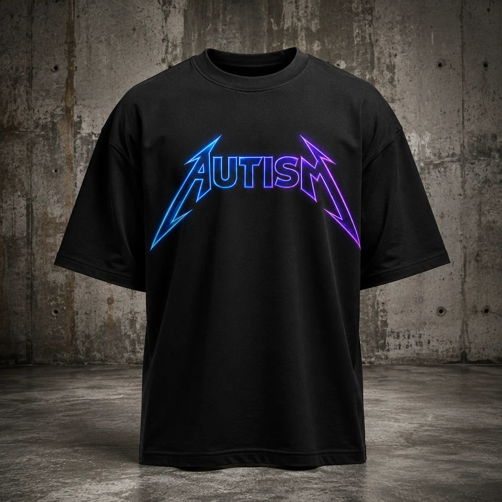 Autism neon graphic black T-shirt industrial ghost mannequin mockup