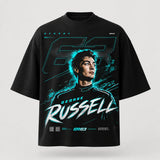 Black George Russell GR63 racing graphic T-shirt product mockup