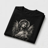 Gothic Angel graphic T-shirt folded mockup - Deep Black