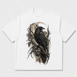 Gothic Raven Moon graphic T-shirt - Deep Black