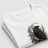 Gothic Raven Moon graphic T-shirt folded mockup - Arctic White