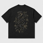 Gothic Snake and Roses graphic T-shirt - Deep Black