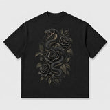 Gothic Snake and Roses graphic T-shirt - Deep Black