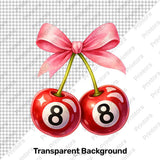 Pink Cherry Bow 8 Ball PNG Design | Glossy Cherries, Pink Ribbon Graphic (Digital Download)