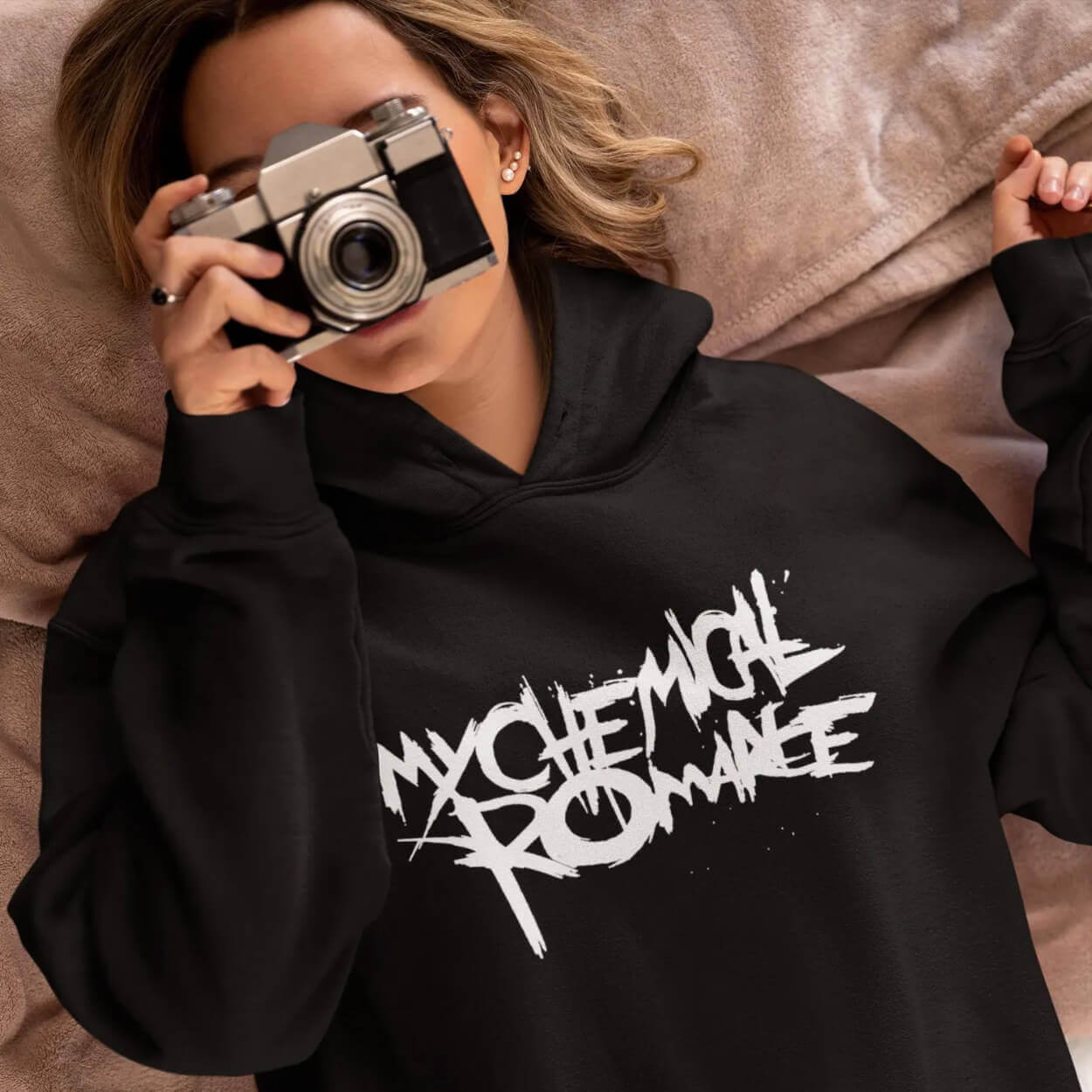 MCR Black Parade inspired hoodie hood and sleeve artwork detail