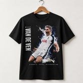 Micky van de Ven inspired black football fan T-shirt on hanger