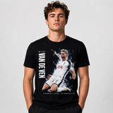 Man wearing black Micky van de Ven inspired football fan T-shirt