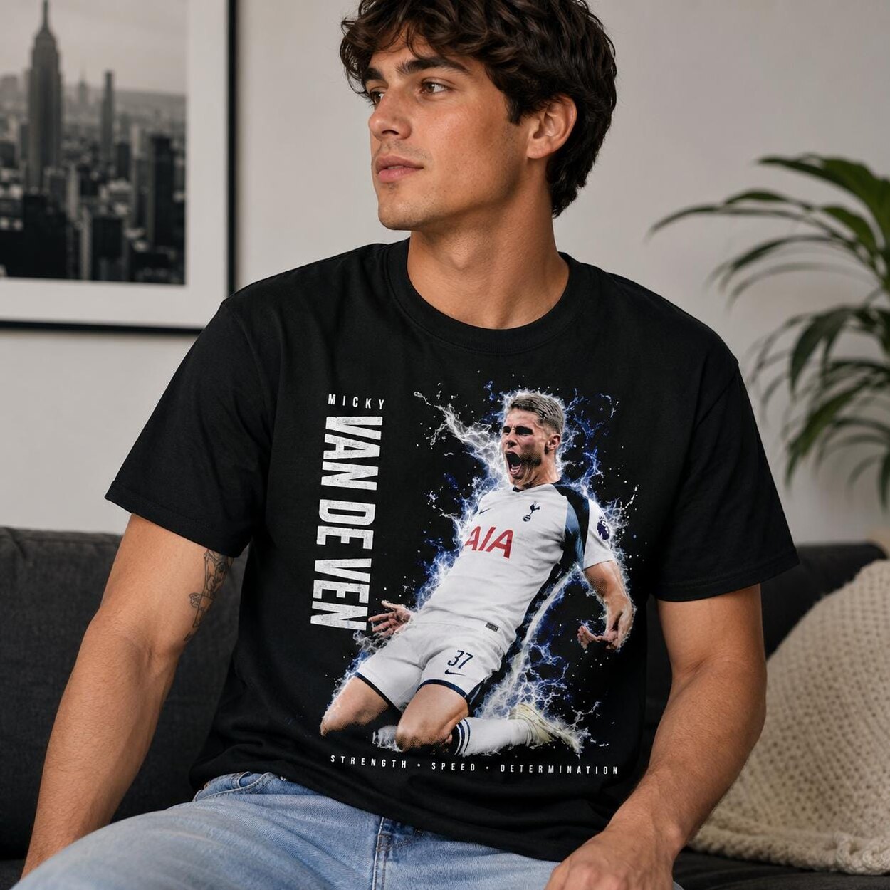 Black football fan graphic T-shirt lifestyle image