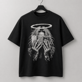 Money halo gothic black graphic T-shirt hanger mockup