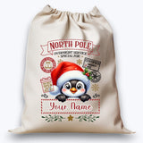 Personalised DTF Printed Christmas Sack - Penguin Design 40cm x 61.5cm