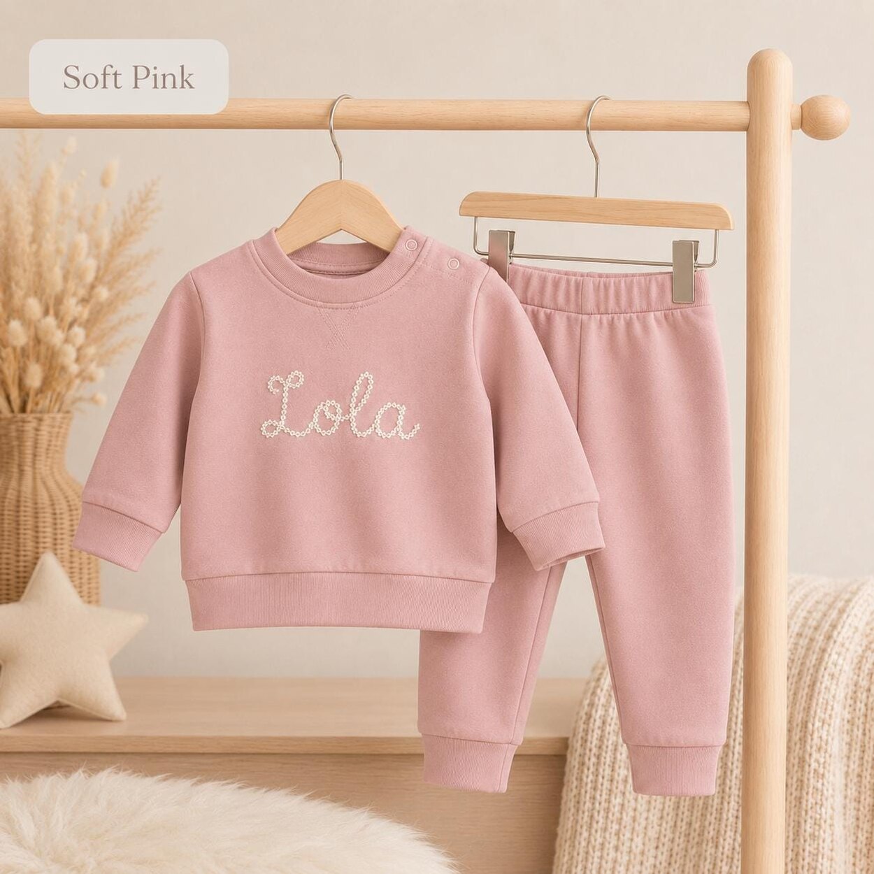 Soft pink personalised sweatshirt and joggers