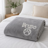 Embroidered pet name blanket close-up