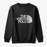 Printora UK black Christmas jumper featuring a white The North Pole igloo parody graphic and crew neckline