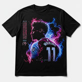 Printora UK black organic cotton T-shirt featuring a claret and blue Ollie Watkins 11 football graphic design.