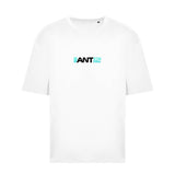 Printora UK white cotton F1 fan t-shirt featuring a small ANT12 chest logo in black and teal for racing enthusiasts.