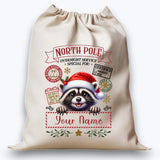 Personalised DTF Printed Christmas Sack - Racoon Design 40cm x 61.5cm