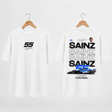Carlos Sainz F1 fan T-shirt white hanger mockup with front and back print