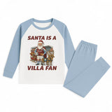 Santa Is a Villa Fan Kids Christmas Pyjama Set – Light Blue & White