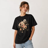 Vintage floral bouquet graphic black T-shirt model mockup