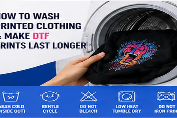 Printed garment being washed carefully to protect the transfer