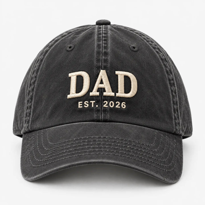 Personalised DAD EST year embroidered vintage cap in Vintage Black – Printora