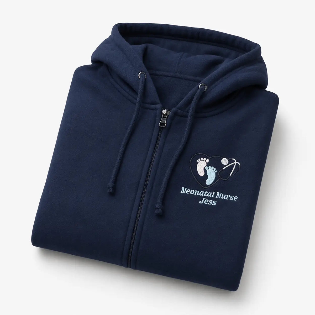 Navy NHS Neonatal Nurse footprint embroidered hoodie folded