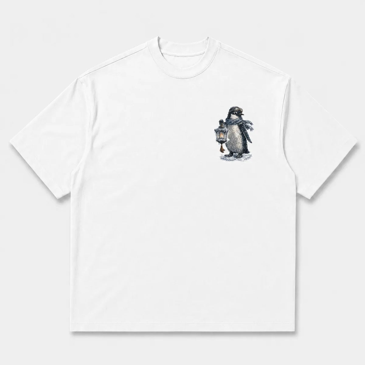 White Penguin Ice Lantern T-shirt with small front chest graphic