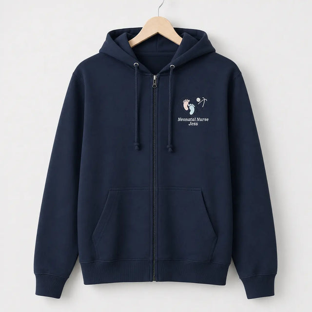 Navy NHS Neonatal Nurse hoodie with footprint embroidery