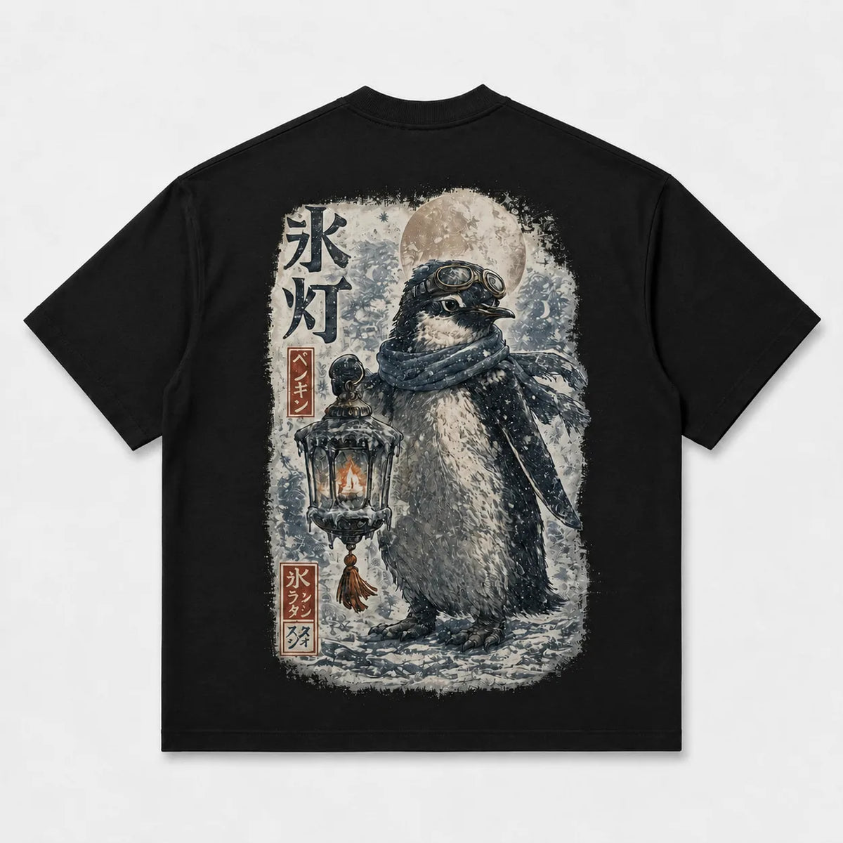 White Penguin Ice Lantern T-shirt with large Japanese-inspired back print