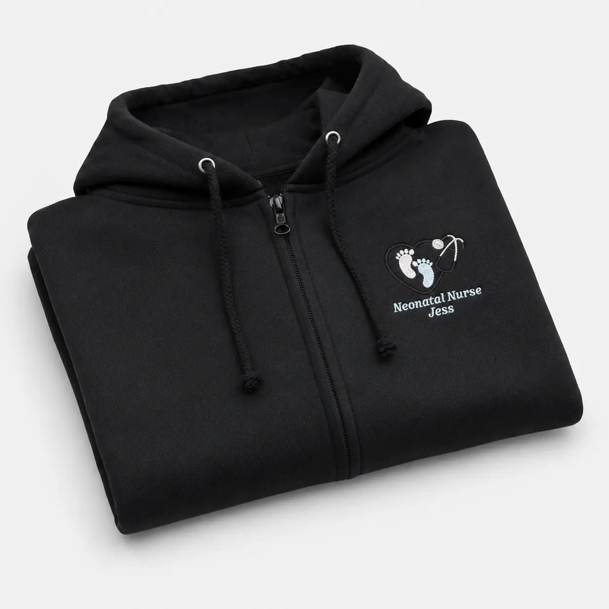 Black NHS Neonatal Nurse footprint embroidered hoodie folded