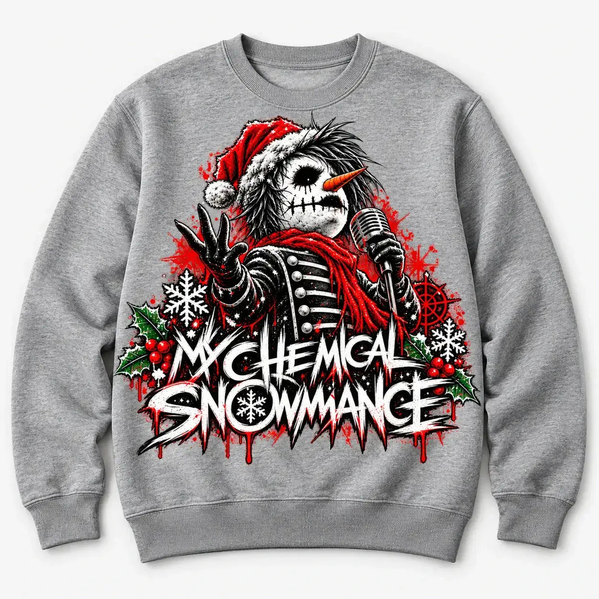 Heather Grey My Chemical Snowmance Christmas jumper product mockup