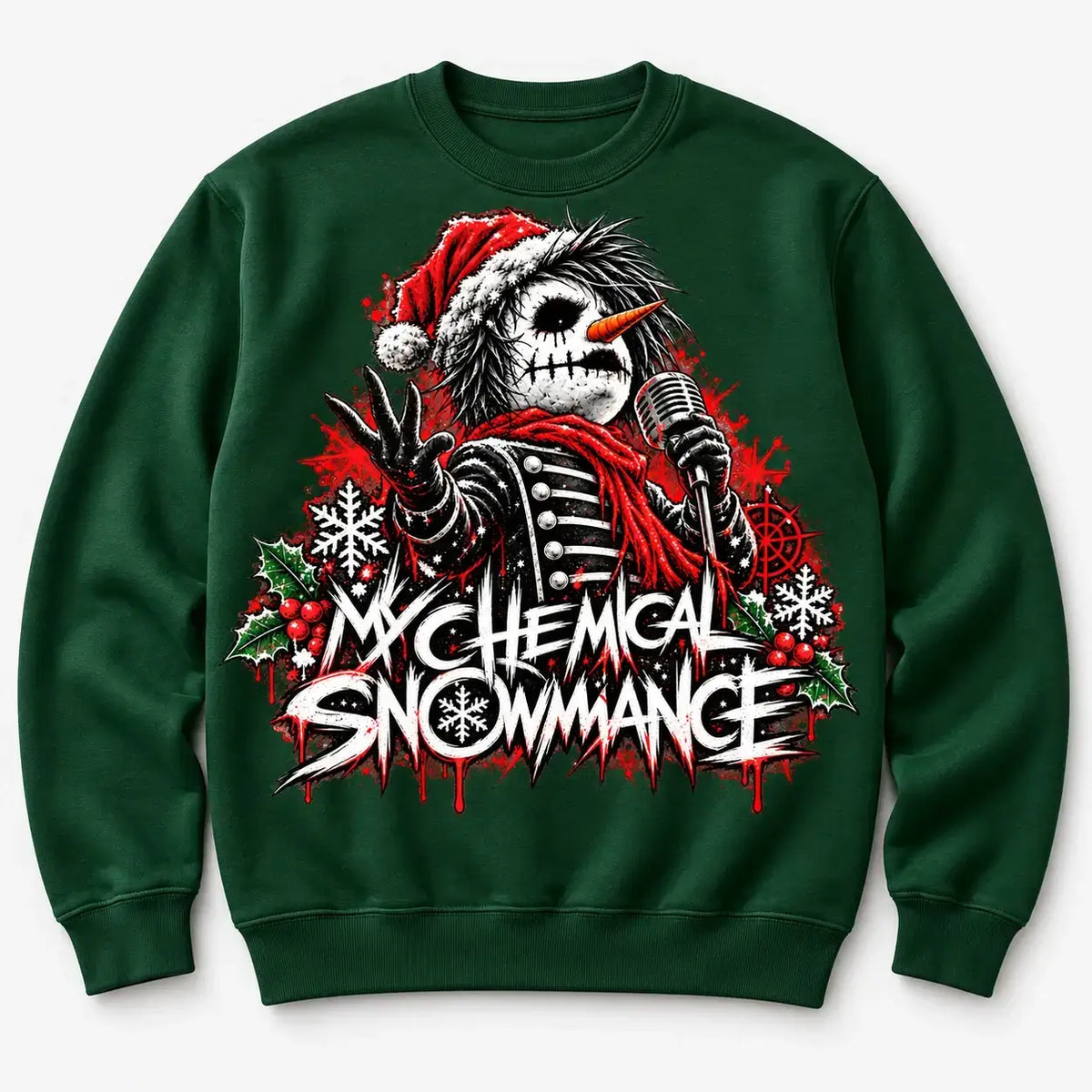 Bottle Green My Chemical Snowmance Christmas jumper product mockup