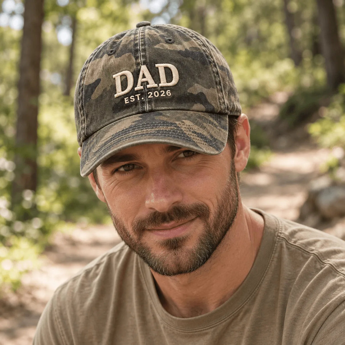 Personalised DAD EST year embroidered vintage cap in Jungle Camo – Printora