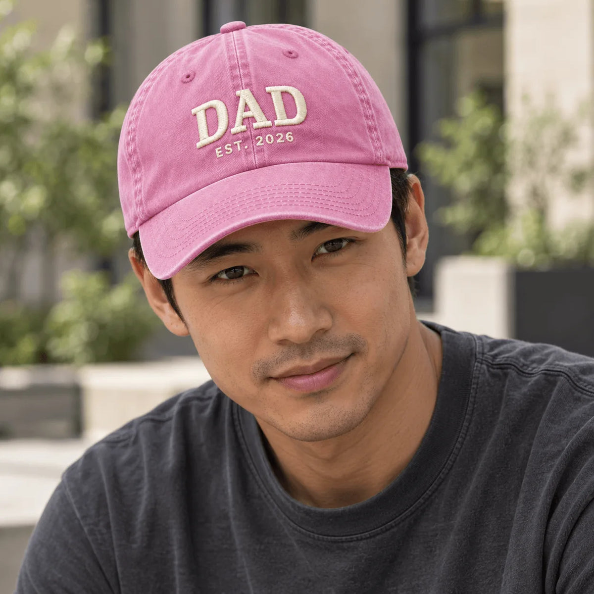 Personalised DAD EST year embroidered vintage cap in True Pink – Printora