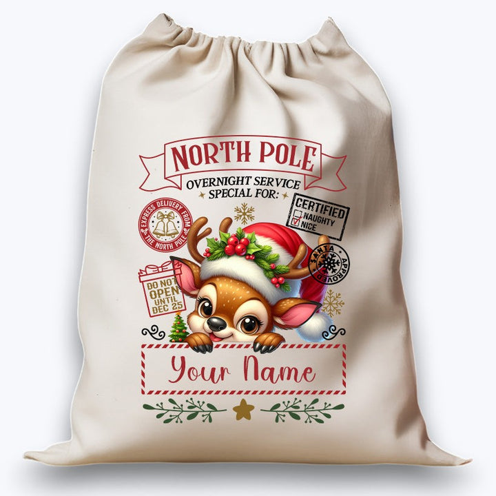 Personalised DTF Printed Christmas Sack - Cute Deer