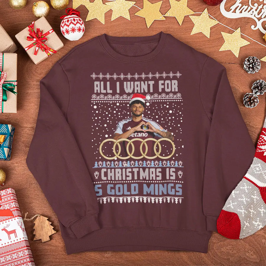 Tyrone Mings 5 Gold Mings Aston Villa Christmas jumper flat lay
