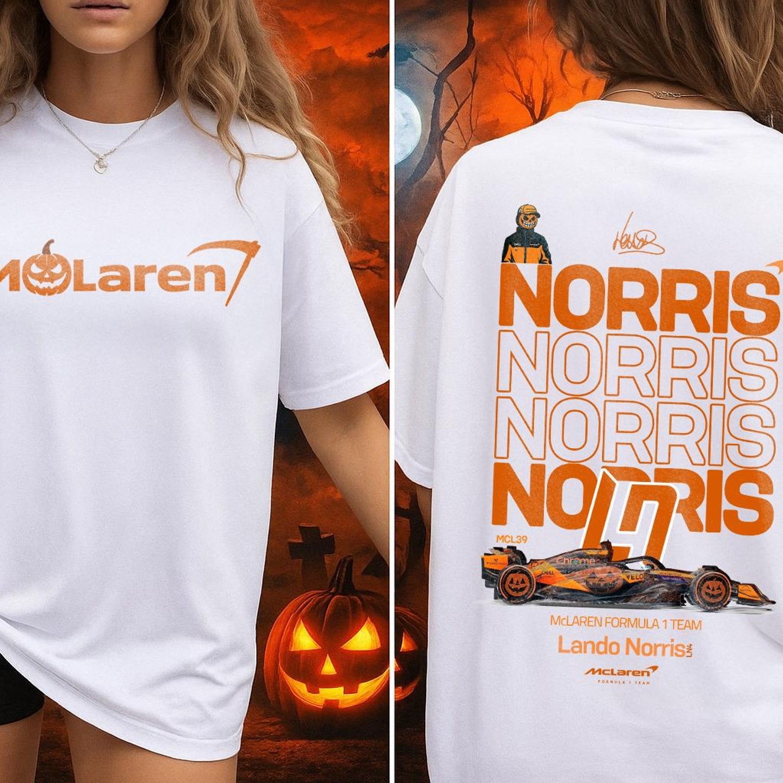 Lando Norris Halloween Special Edition - F1 Hoodie, Jumper & Oversized T-Shirt - McLaren Fan Gift