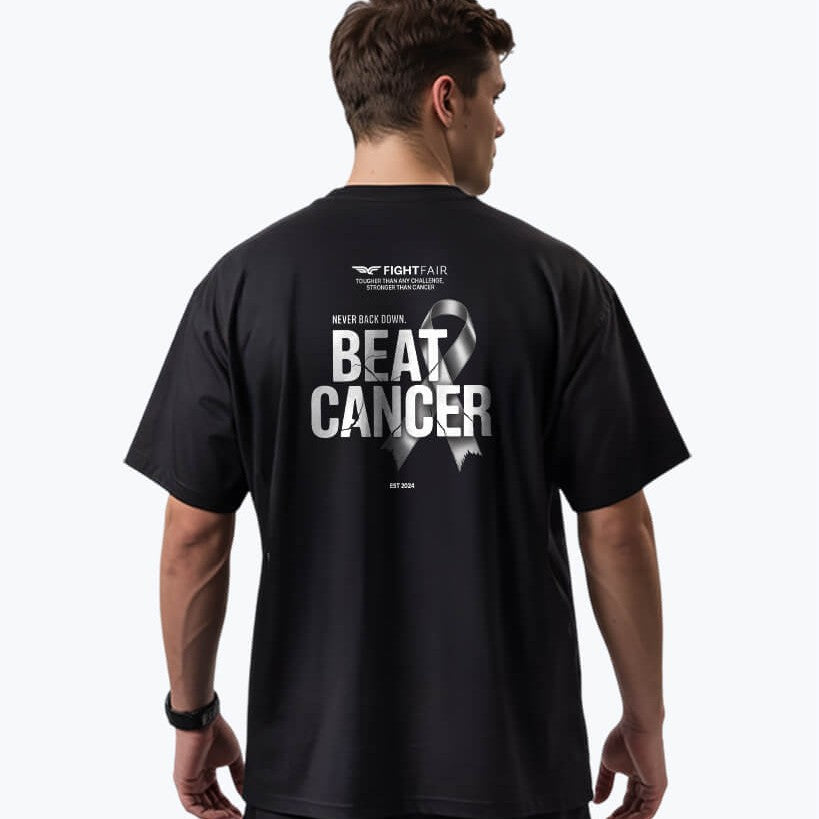 Fightfair Beat Cancer black oversized T-shirt statement back graphic