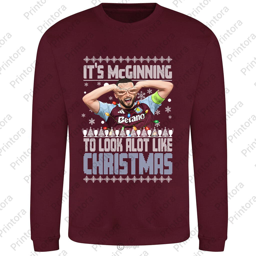 Burgundy John McGinn It's McGinning to Look a Lot Like Christmas jumper